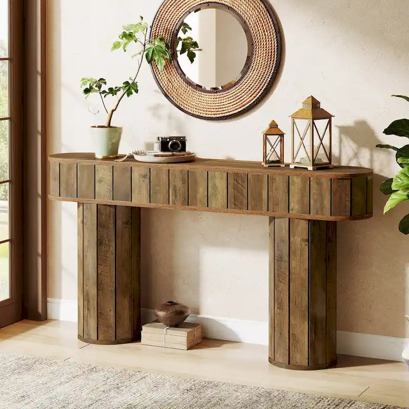 63-Inch Rustic Brown Farmhouse Console Table for Entryway or Hallway
