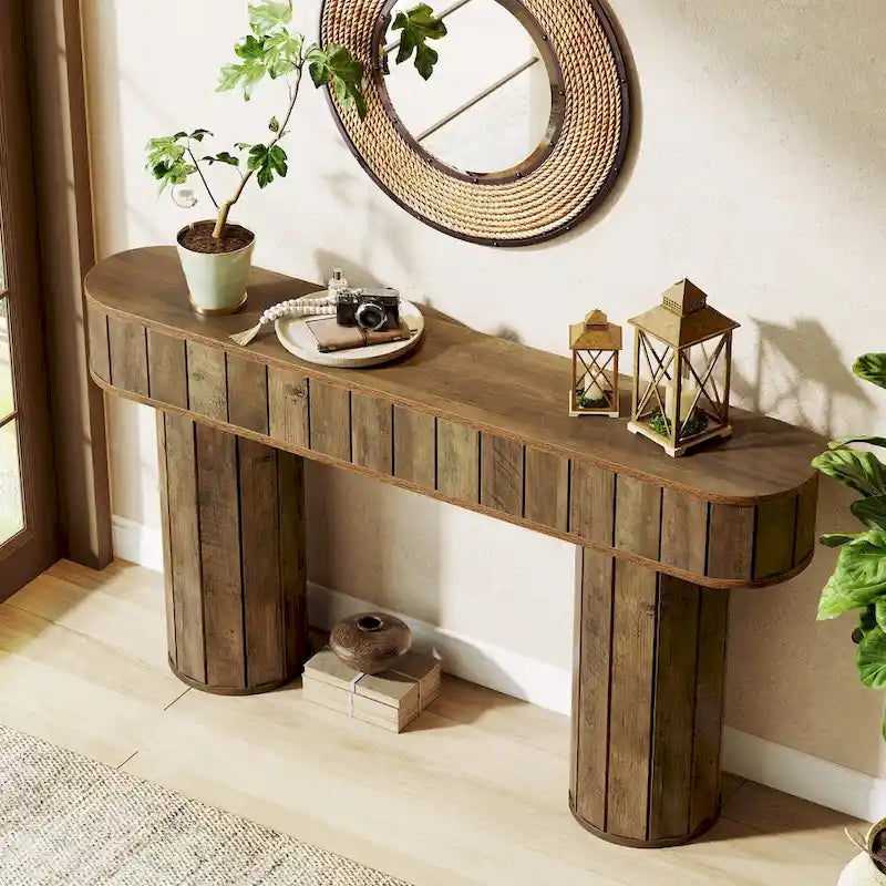 63-Inch Rustic Brown Farmhouse Console Table for Entryway or Hallway