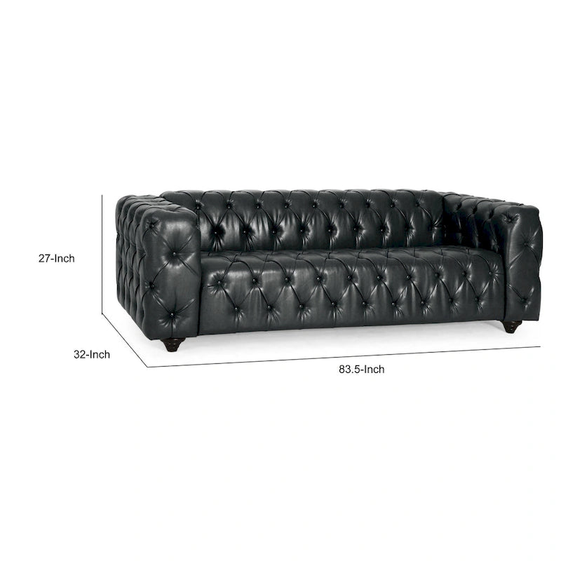 84-Inch Chesterfield Sofa with Black Faux Leather and Button Tufting