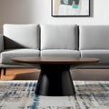 40-Inch Round Solid Wood and Iron Pedestal Coffee Table in Brown and Black