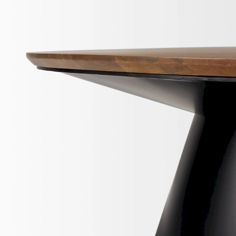 40-Inch Round Solid Wood and Iron Pedestal Coffee Table in Brown and Black