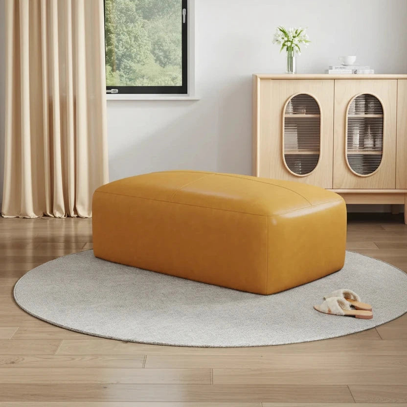 Genuine Leather Ottoman, 43 Upholstered Bench for Living Room and Bedroom