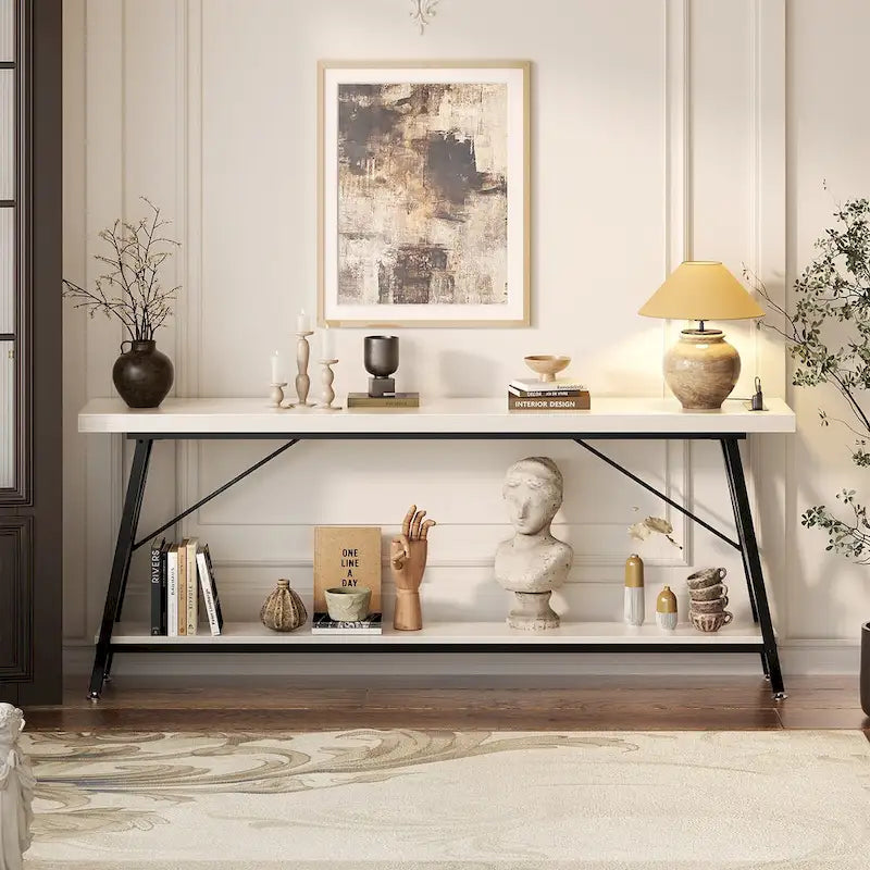 70-Inch Console Table with 3 Power Outlets, 2 USB Ports and Lower Storage Shelf