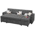 U-Shaped Sectional Sofa with Pull-Out Bed, Hidden Storage and Charging Ports