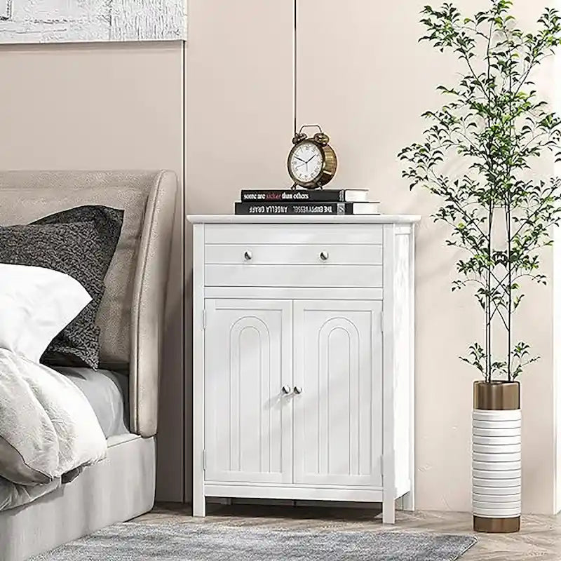 Freestanding Bathroom Cabinet with Drawer, Adjustable Shelf and Grooved Doors