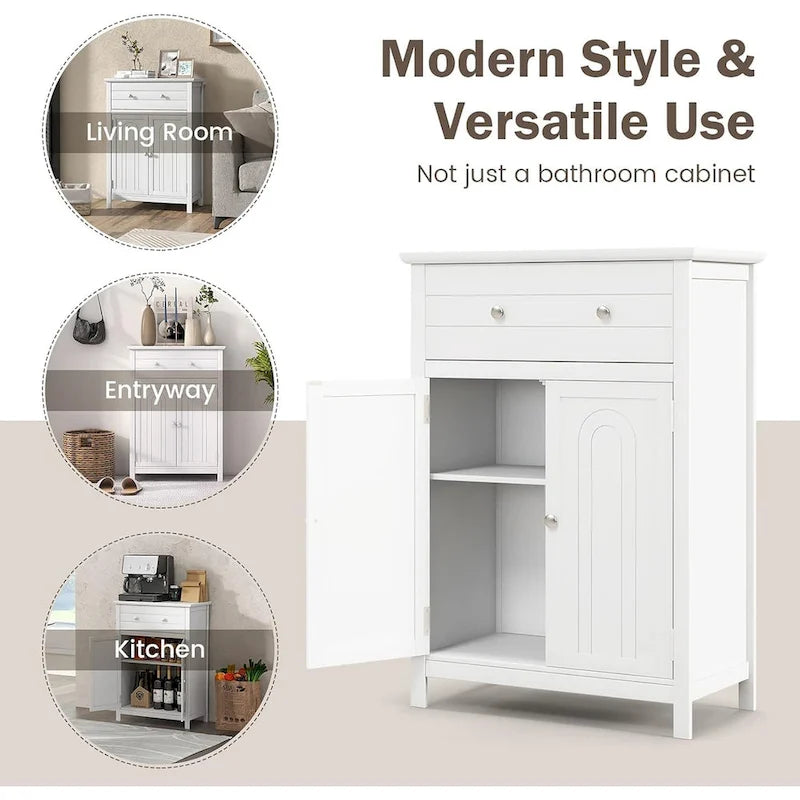 Freestanding Bathroom Cabinet with Drawer, Adjustable Shelf and Grooved Doors
