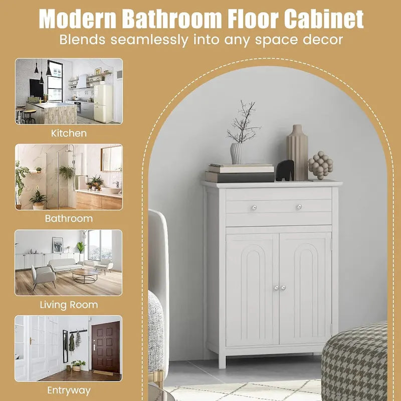 Freestanding Bathroom Cabinet with Drawer, Adjustable Shelf and Grooved Doors