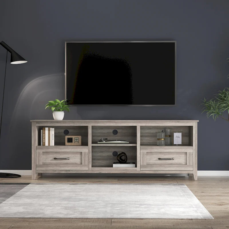 70-Inch TV Stand with 4 Open Compartments and 2 Drawers for TVs up to 60 Inches