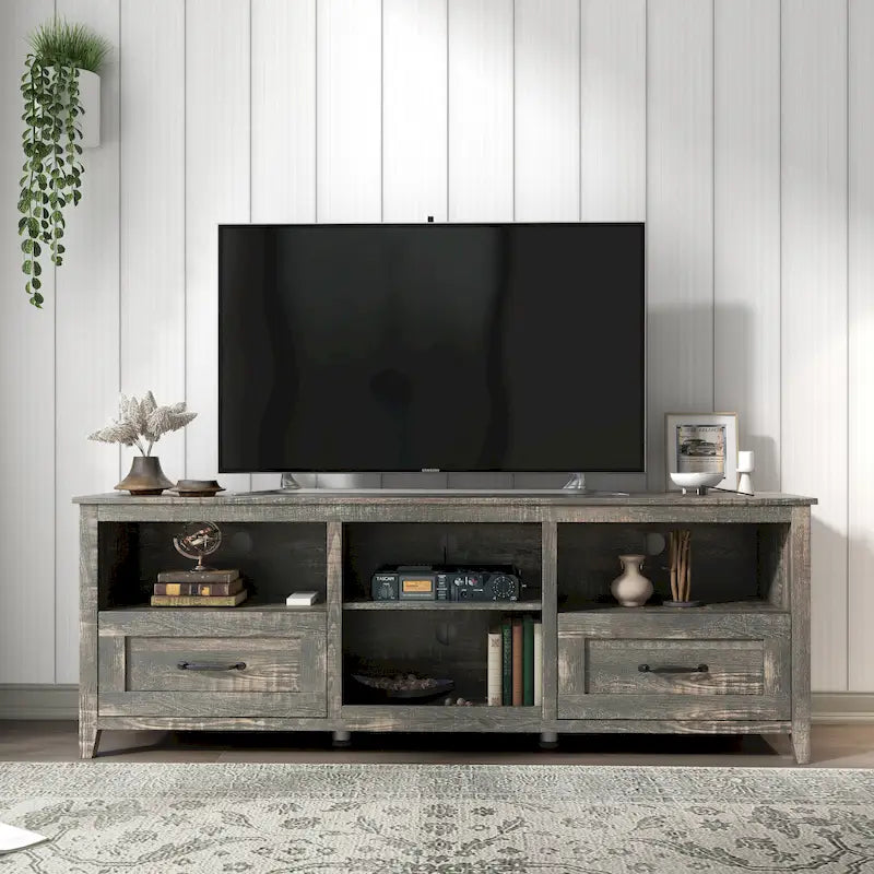 70-Inch TV Stand with 4 Open Compartments and 2 Drawers for TVs up to 60 Inches