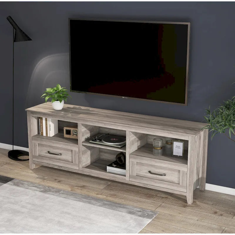 70-Inch TV Stand with 4 Open Compartments and 2 Drawers for TVs up to 60 Inches