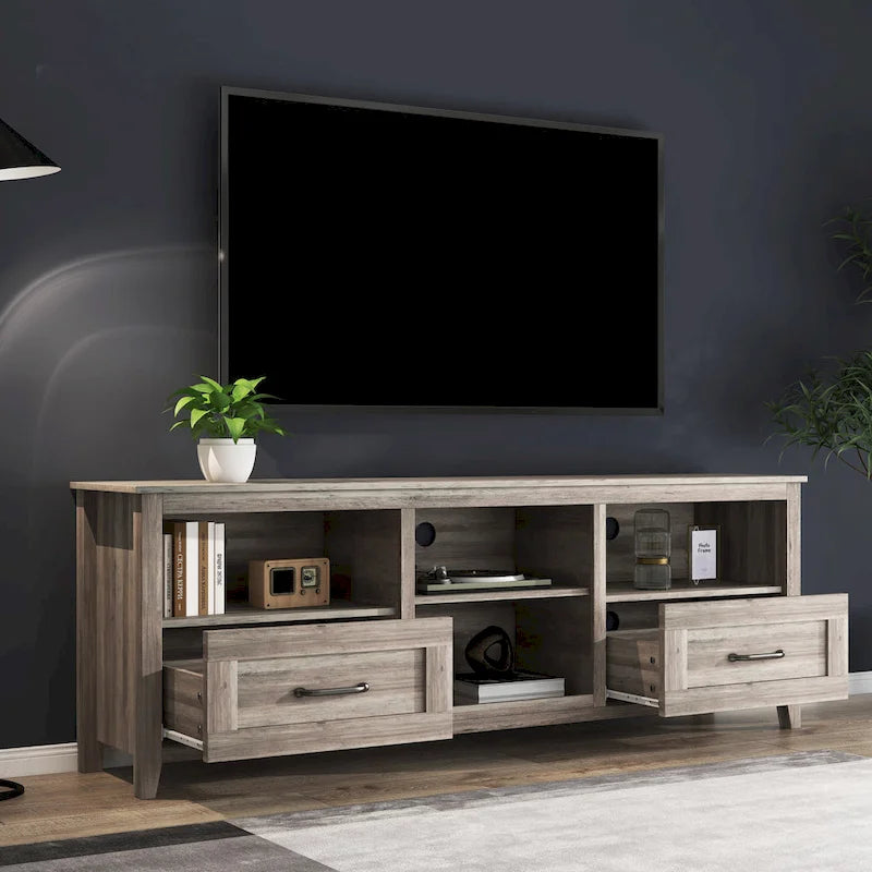 70-Inch TV Stand with 4 Open Compartments and 2 Drawers for TVs up to 60 Inches