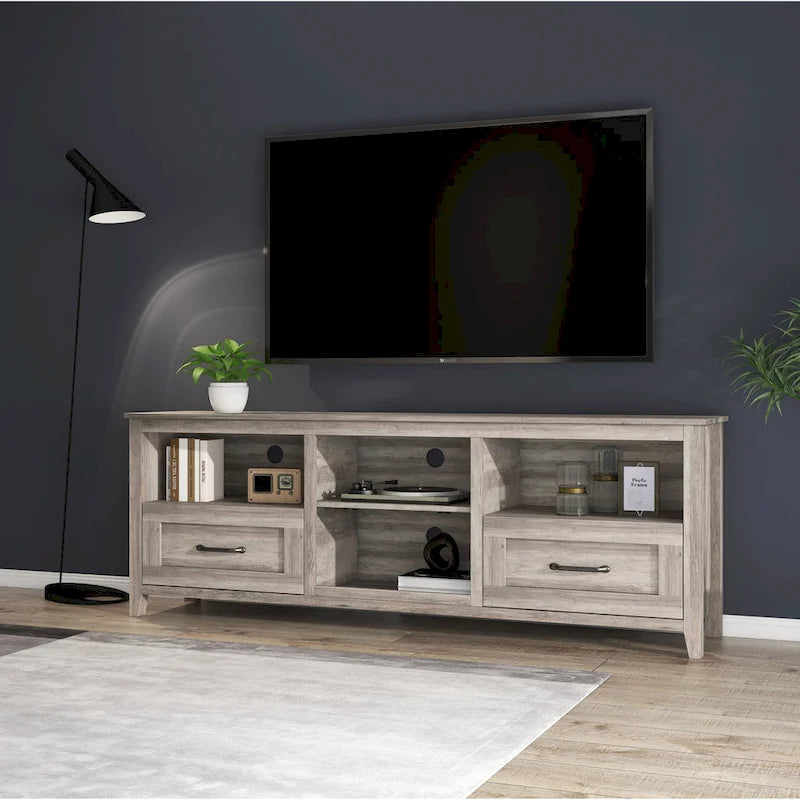 70-Inch TV Stand with 4 Open Compartments and 2 Drawers for TVs up to 60 Inches