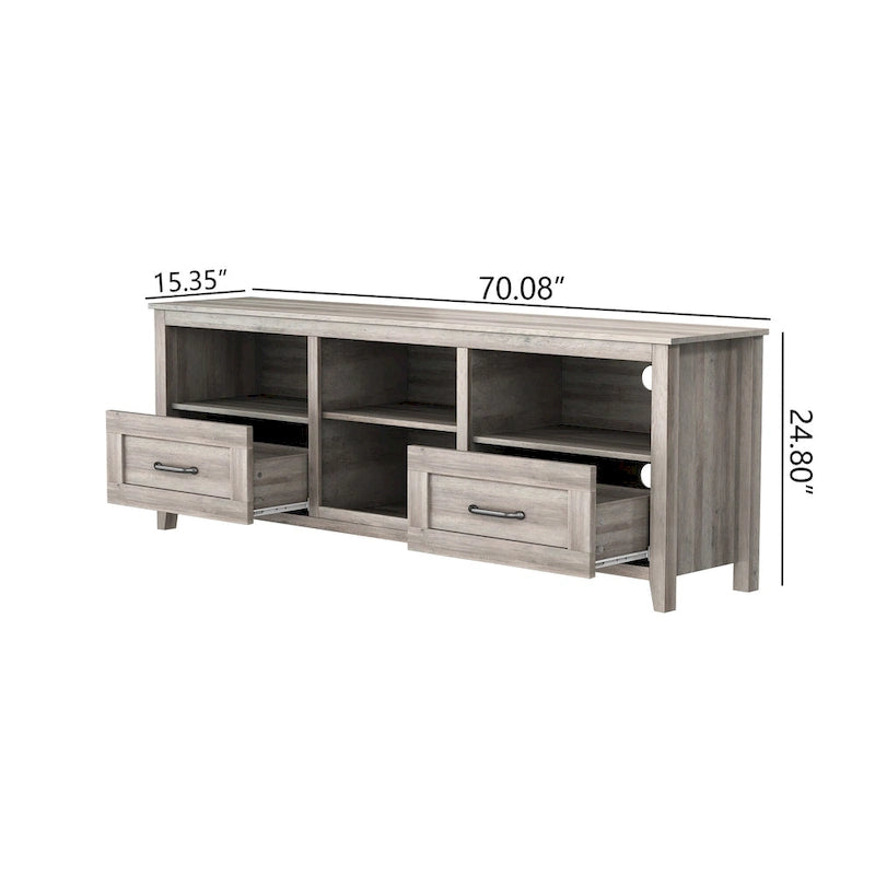 70-Inch TV Stand with 4 Open Compartments and 2 Drawers for TVs up to 60 Inches