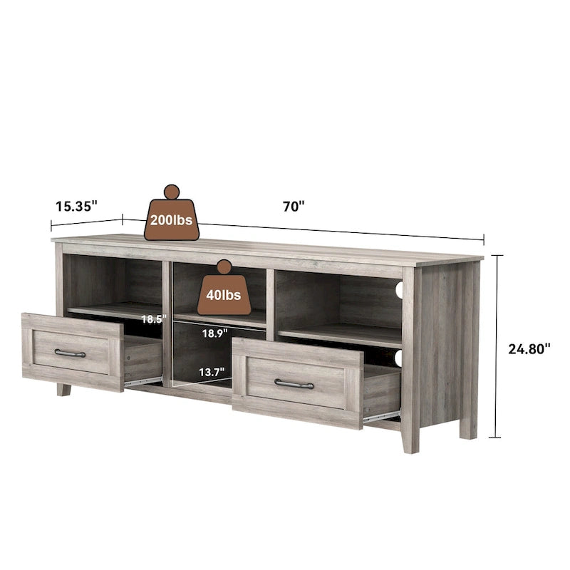 70-Inch TV Stand with 4 Open Compartments and 2 Drawers for TVs up to 60 Inches