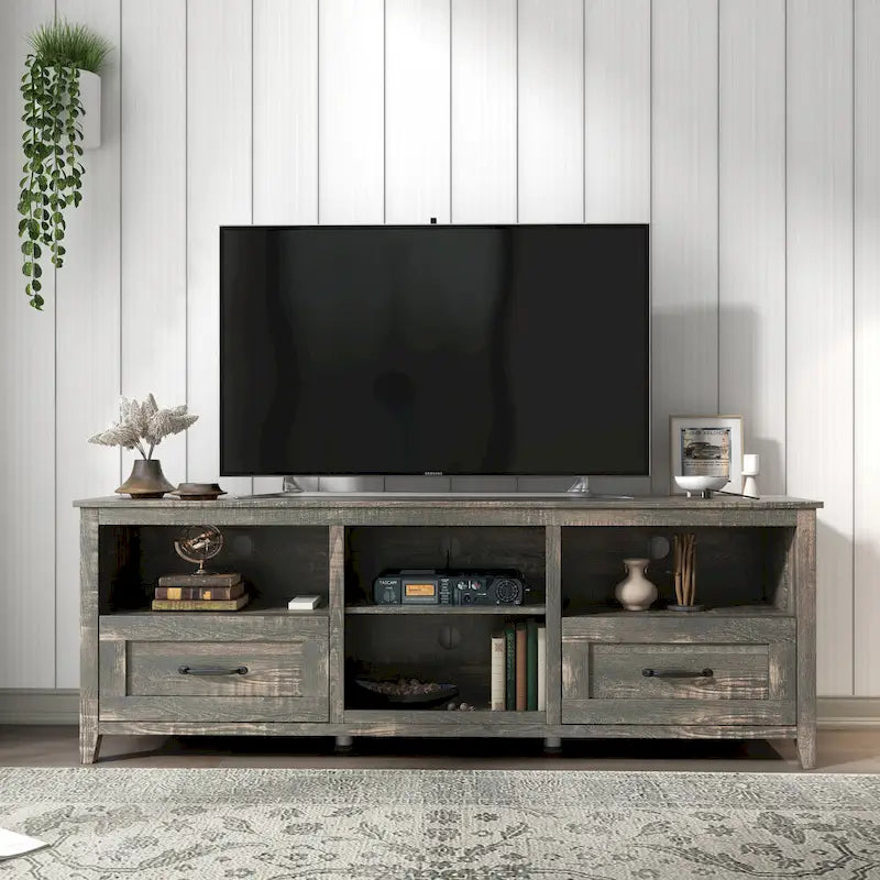70-Inch TV Stand with 4 Open Compartments and 2 Drawers for TVs up to 60 Inches