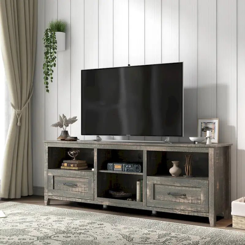 70-Inch TV Stand with 4 Open Compartments and 2 Drawers for TVs up to 60 Inches