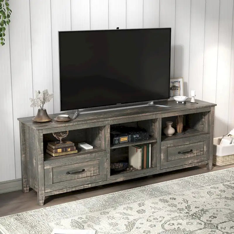 70-Inch TV Stand with 4 Open Compartments and 2 Drawers for TVs up to 60 Inches