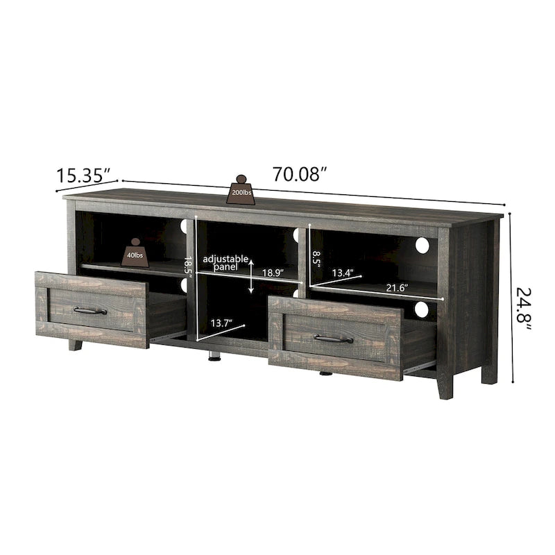 70-Inch TV Stand with 4 Open Compartments and 2 Drawers for TVs up to 60 Inches