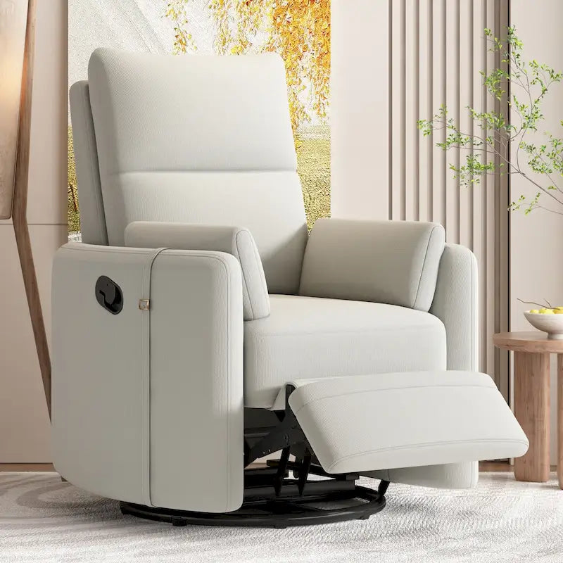 Swivel Rocker Recliner Chair with Linen Fabric, Adjustable Backrest and 2 Removable Pillows