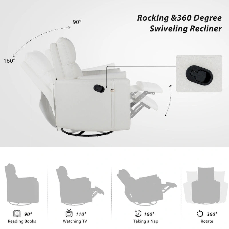 Swivel Rocker Recliner Chair with Linen Fabric, Adjustable Backrest and 2 Removable Pillows