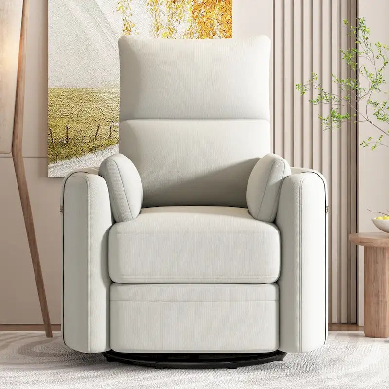 Swivel Rocker Recliner Chair with Linen Fabric, Adjustable Backrest and 2 Removable Pillows
