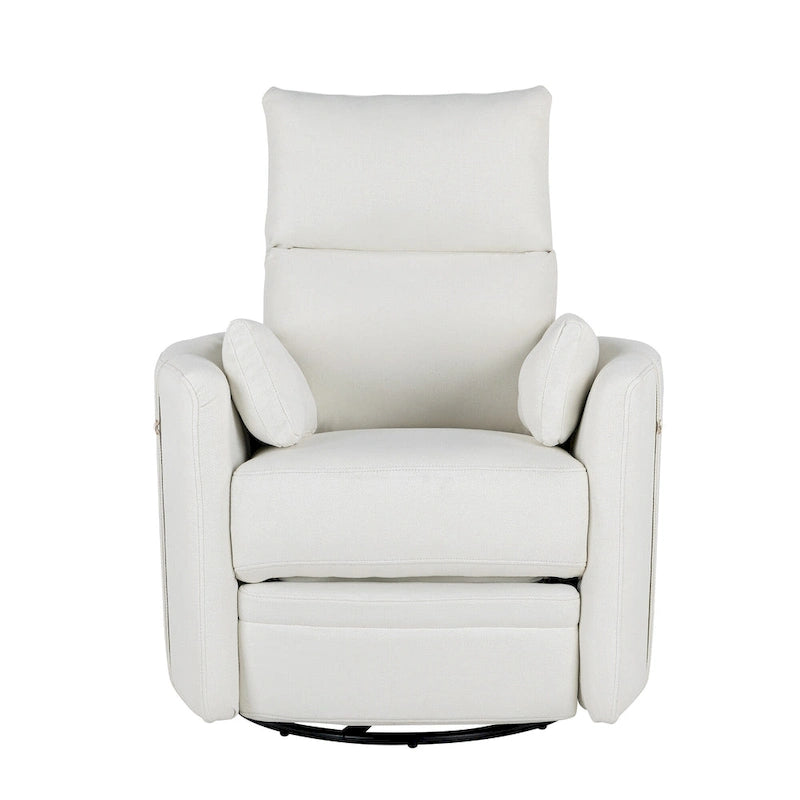Swivel Rocker Recliner Chair with Linen Fabric, Adjustable Backrest and 2 Removable Pillows