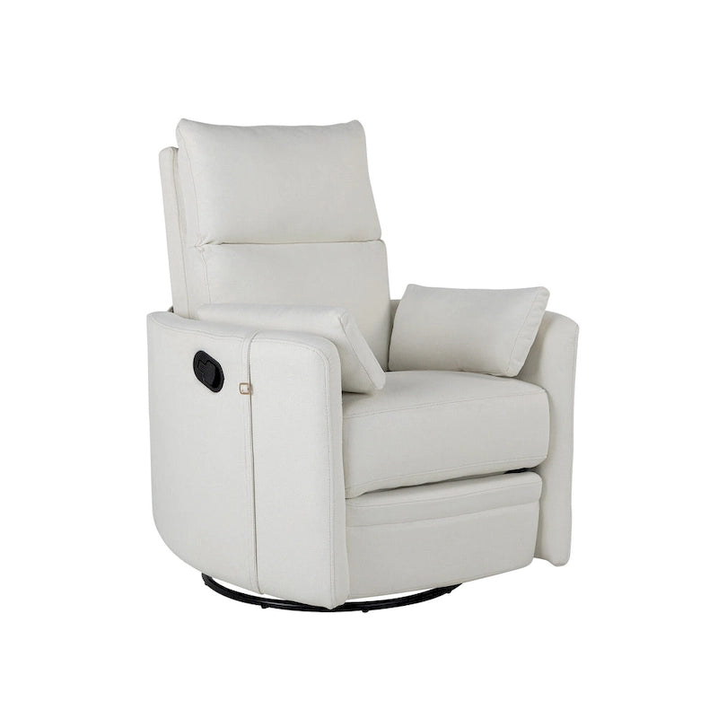 Swivel Rocker Recliner Chair with Linen Fabric, Adjustable Backrest and 2 Removable Pillows