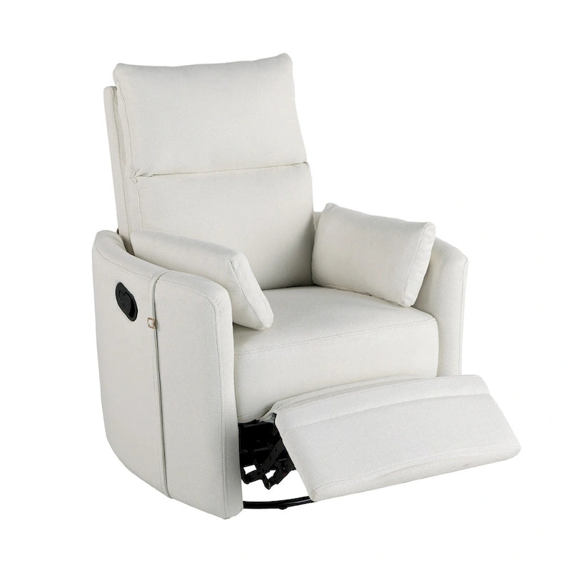 Swivel Rocker Recliner Chair with Linen Fabric, Adjustable Backrest and 2 Removable Pillows