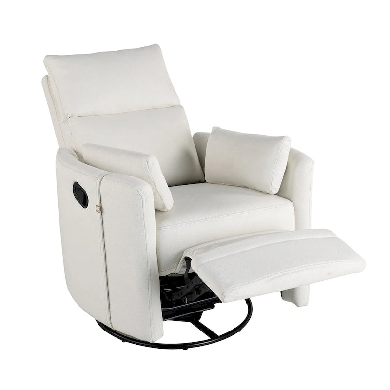 Swivel Rocker Recliner Chair with Linen Fabric, Adjustable Backrest and 2 Removable Pillows