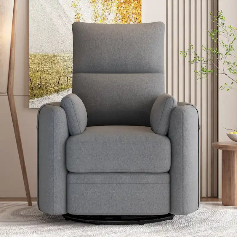 Swivel Rocker Recliner Chair with Linen Fabric, Adjustable Backrest and 2 Removable Pillows
