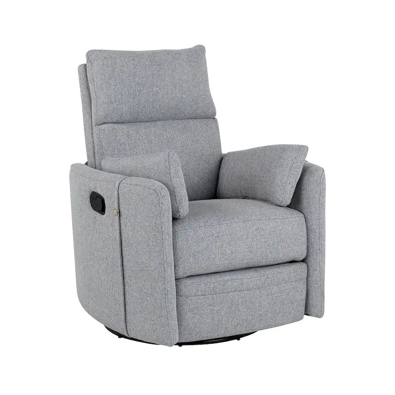 Swivel Rocker Recliner Chair with Linen Fabric, Adjustable Backrest and 2 Removable Pillows