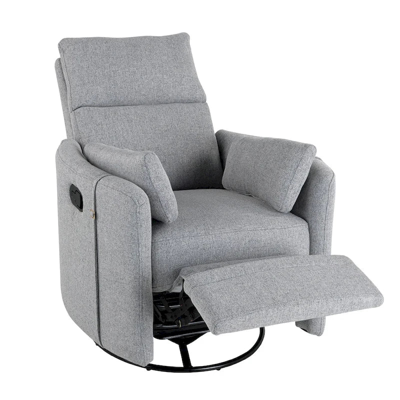 Swivel Rocker Recliner Chair with Linen Fabric, Adjustable Backrest and 2 Removable Pillows