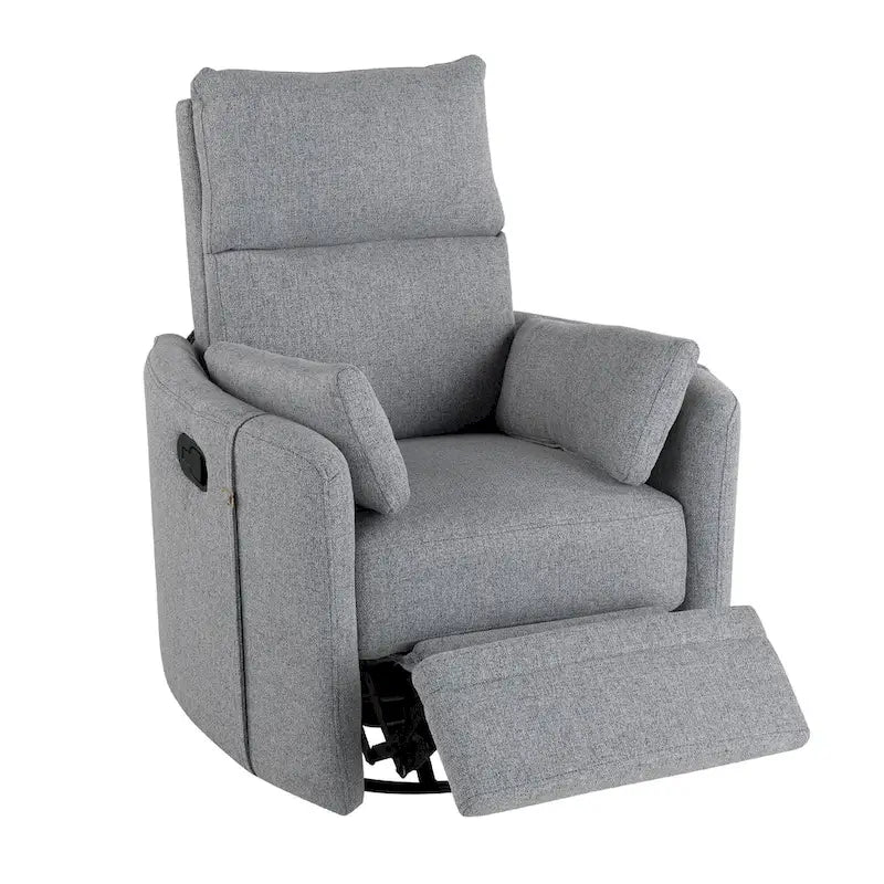Swivel Rocker Recliner Chair with Linen Fabric, Adjustable Backrest and 2 Removable Pillows