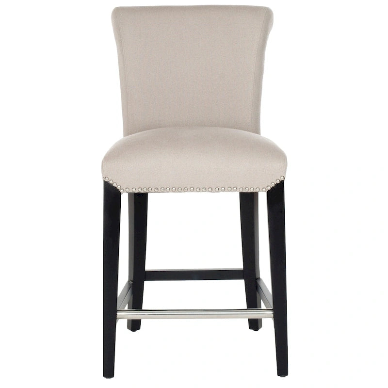 23-Inch Counter Stool with Black Faux Leather Seat and Tapered Wood Legs