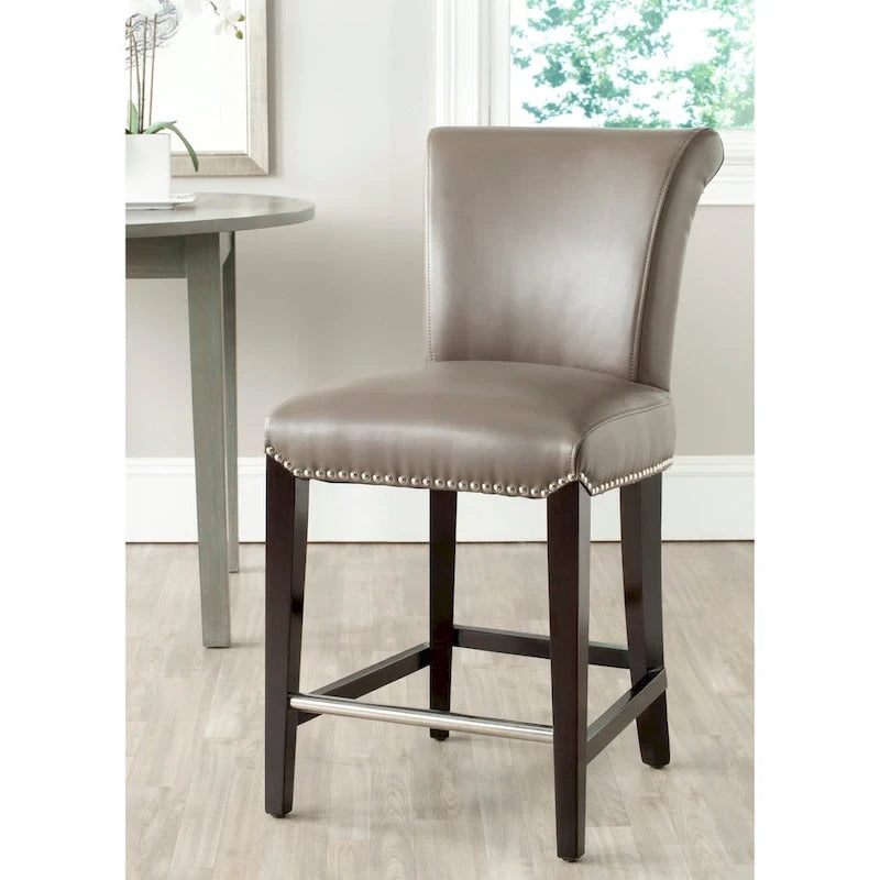 23-Inch Counter Stool with Black Faux Leather Seat and Tapered Wood Legs