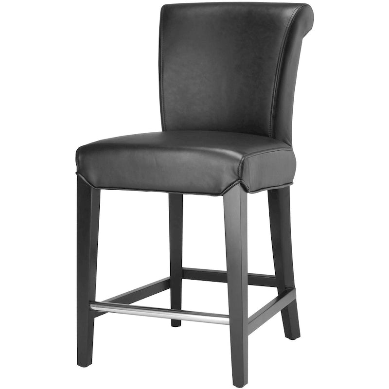 23-Inch Counter Stool with Black Faux Leather Seat and Tapered Wood Legs