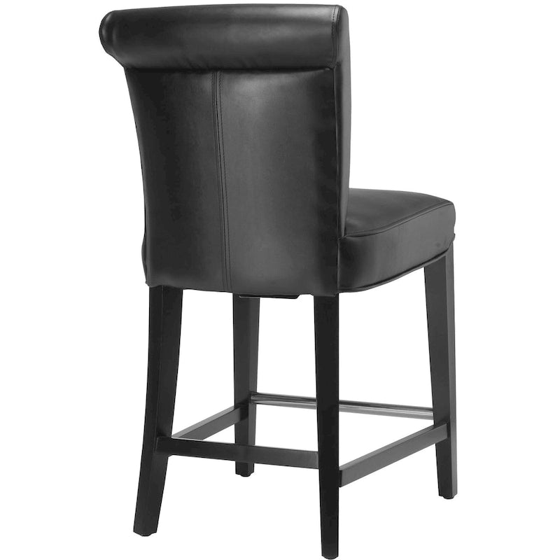 23-Inch Counter Stool with Black Faux Leather Seat and Tapered Wood Legs