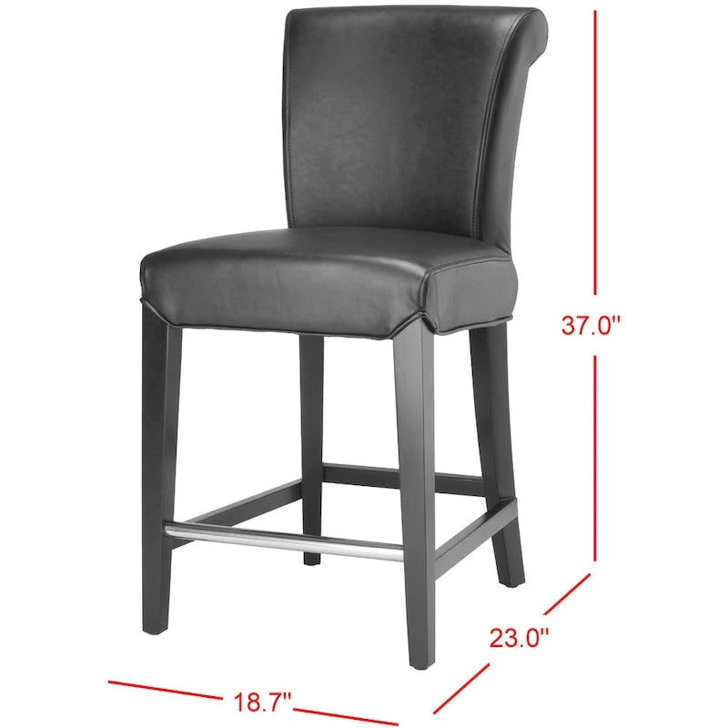 23-Inch Counter Stool with Black Faux Leather Seat and Tapered Wood Legs