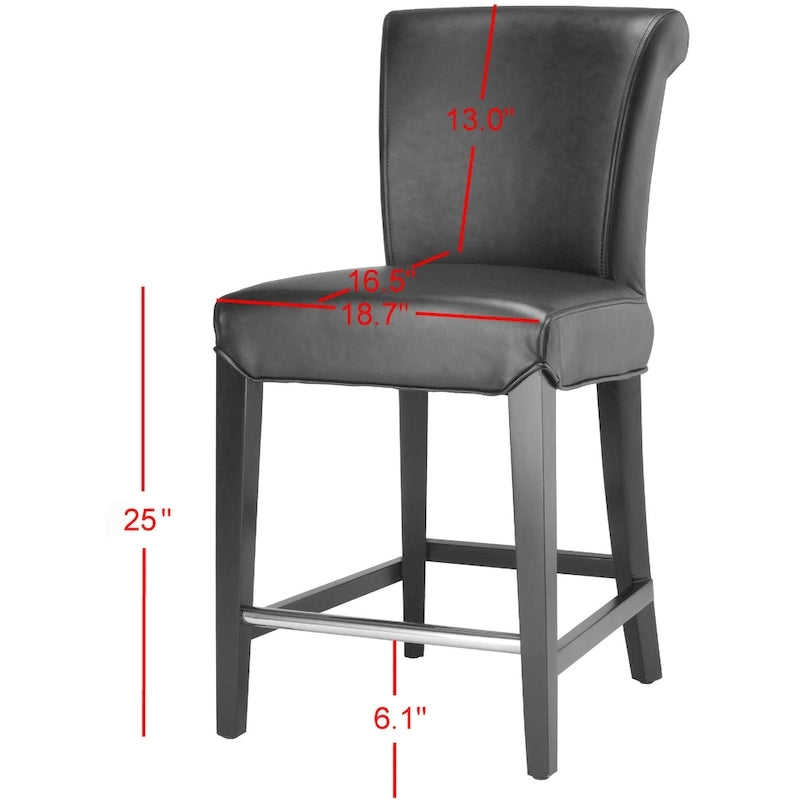 23-Inch Counter Stool with Black Faux Leather Seat and Tapered Wood Legs