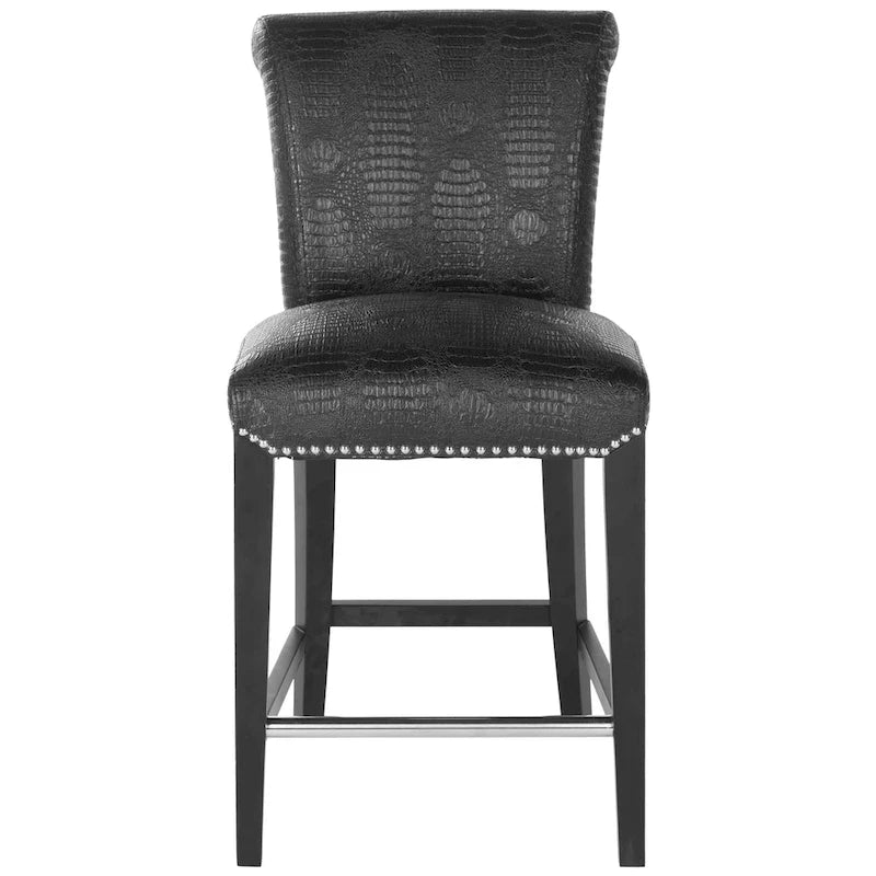23-Inch Counter Stool with Black Faux Leather Seat and Tapered Wood Legs