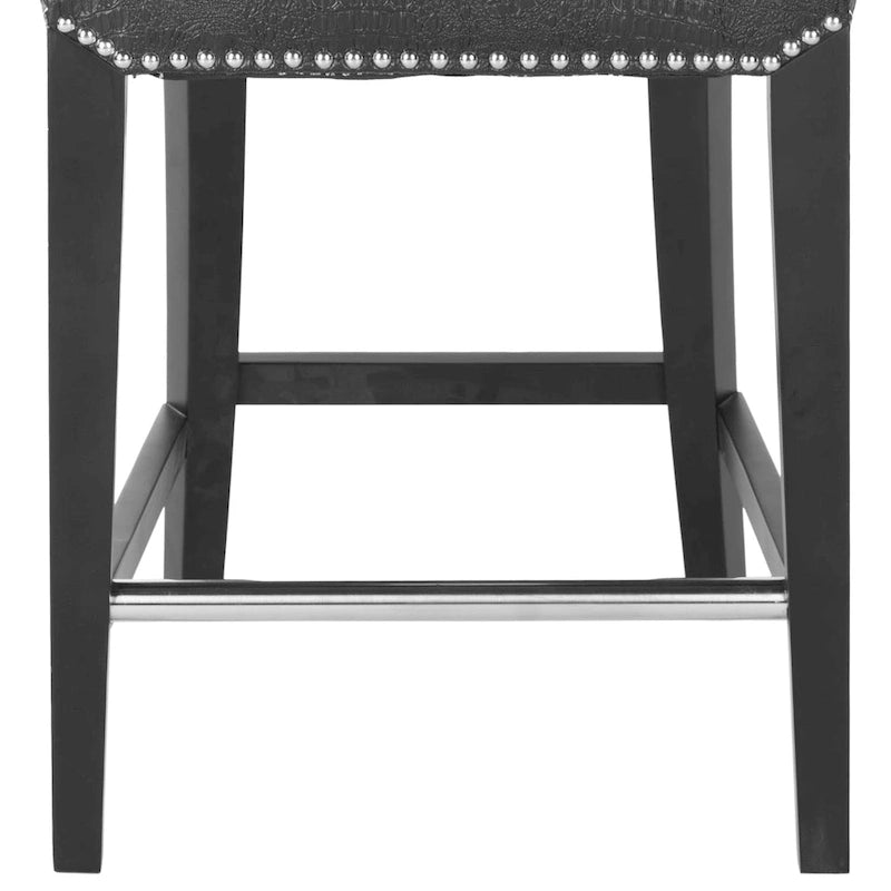 23-Inch Counter Stool with Black Faux Leather Seat and Tapered Wood Legs