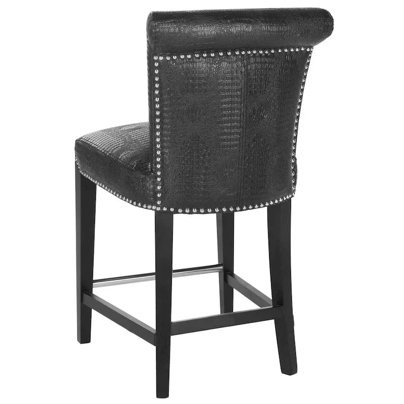 23-Inch Counter Stool with Black Faux Leather Seat and Tapered Wood Legs