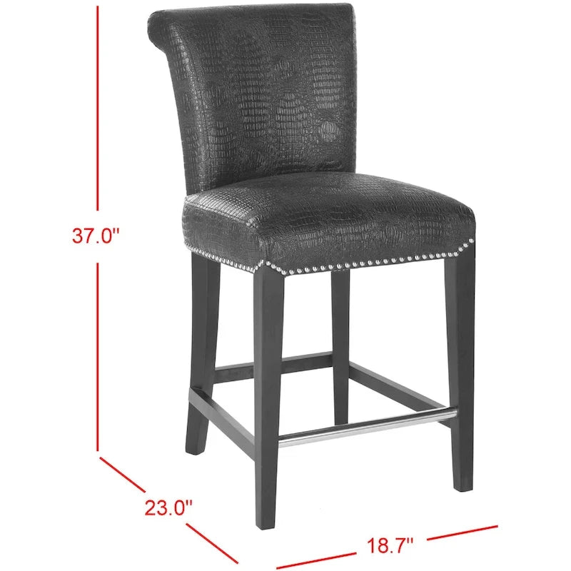 23-Inch Counter Stool with Black Faux Leather Seat and Tapered Wood Legs