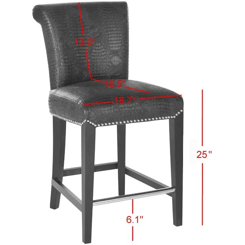 23-Inch Counter Stool with Black Faux Leather Seat and Tapered Wood Legs