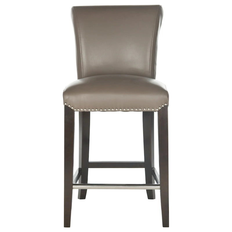 23-Inch Counter Stool with Black Faux Leather Seat and Tapered Wood Legs
