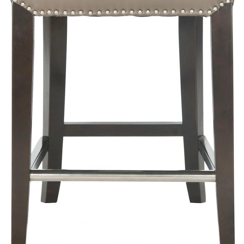 23-Inch Counter Stool with Black Faux Leather Seat and Tapered Wood Legs