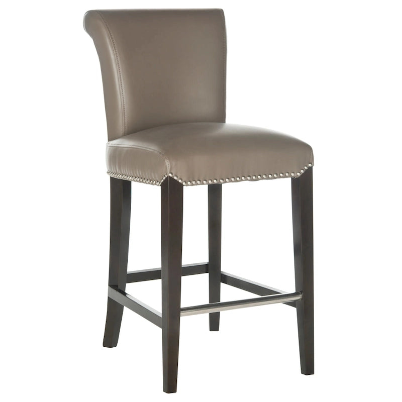 23-Inch Counter Stool with Black Faux Leather Seat and Tapered Wood Legs
