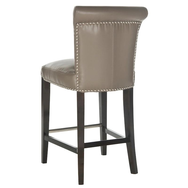 23-Inch Counter Stool with Black Faux Leather Seat and Tapered Wood Legs