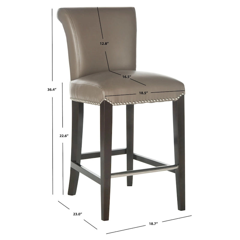 23-Inch Counter Stool with Black Faux Leather Seat and Tapered Wood Legs