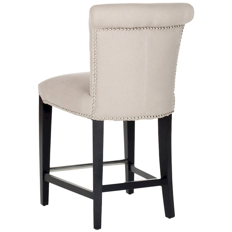 23-Inch Counter Stool with Black Faux Leather Seat and Tapered Wood Legs